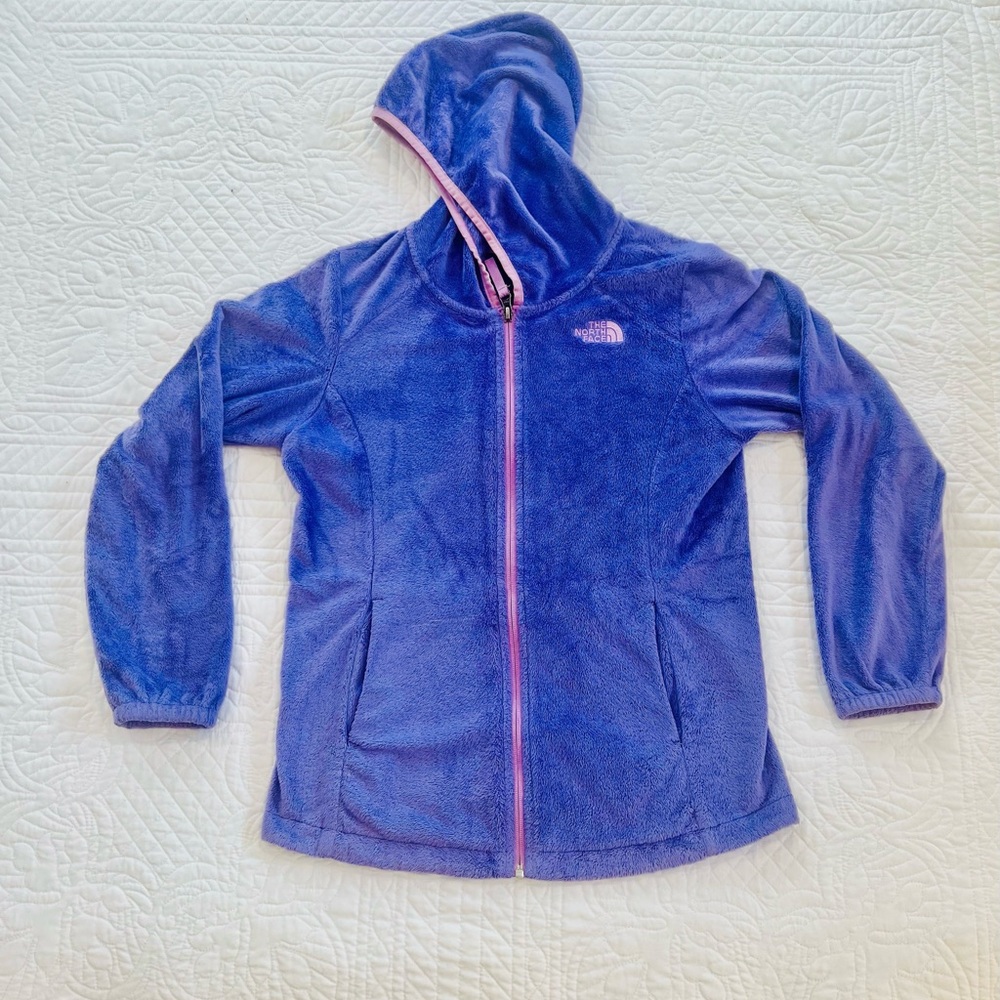 The North Face Girls' Purple Hooded Fleece with Pink Trim